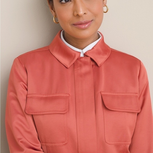 CHICO’S Satin Utility Explorer Jacket Long Sleeve Desert Red NEW Size 2 US 12/14 - Picture 3 of 16